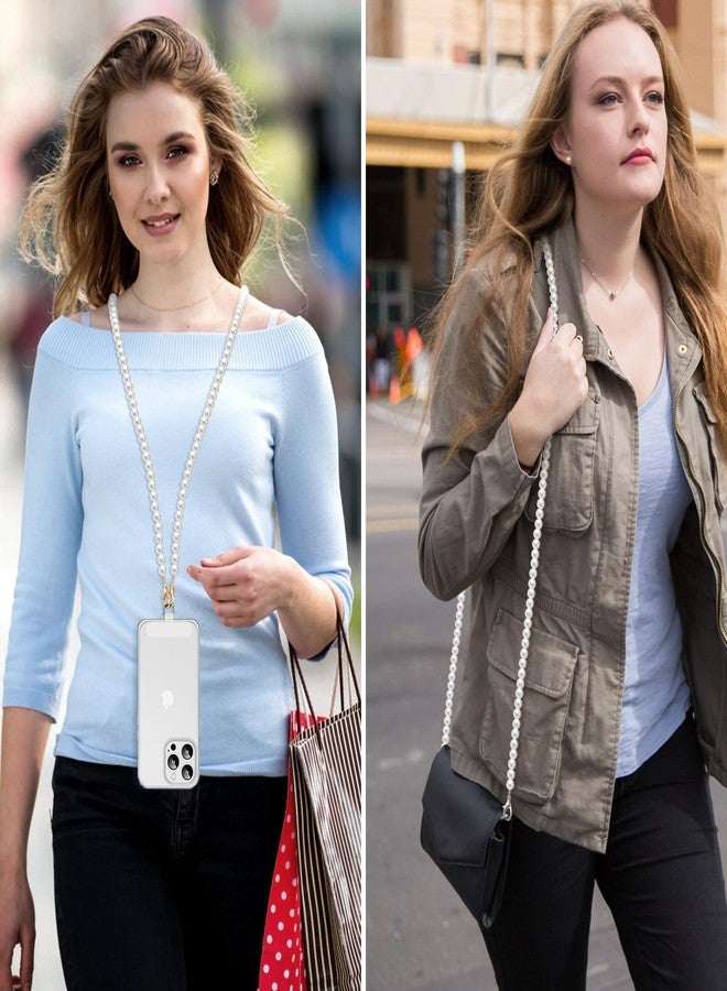 موكو حبل هاتف موكو العالمي، سلسلة هاتف خلوي مرصعة باللؤلؤ، حزام كروس بودي مضاد للسرقة وقابل للفصل حول الرقبة مع رقع لهاتف iPhone ومعظم الهواتف الذكية - أبيض - Image 3