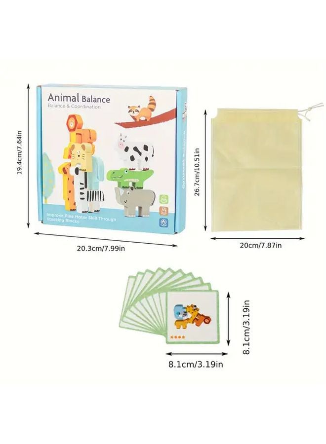 Animal Stacking Blocks Wooden Balance Building Game With Challenge Cards For Kids - Image 3