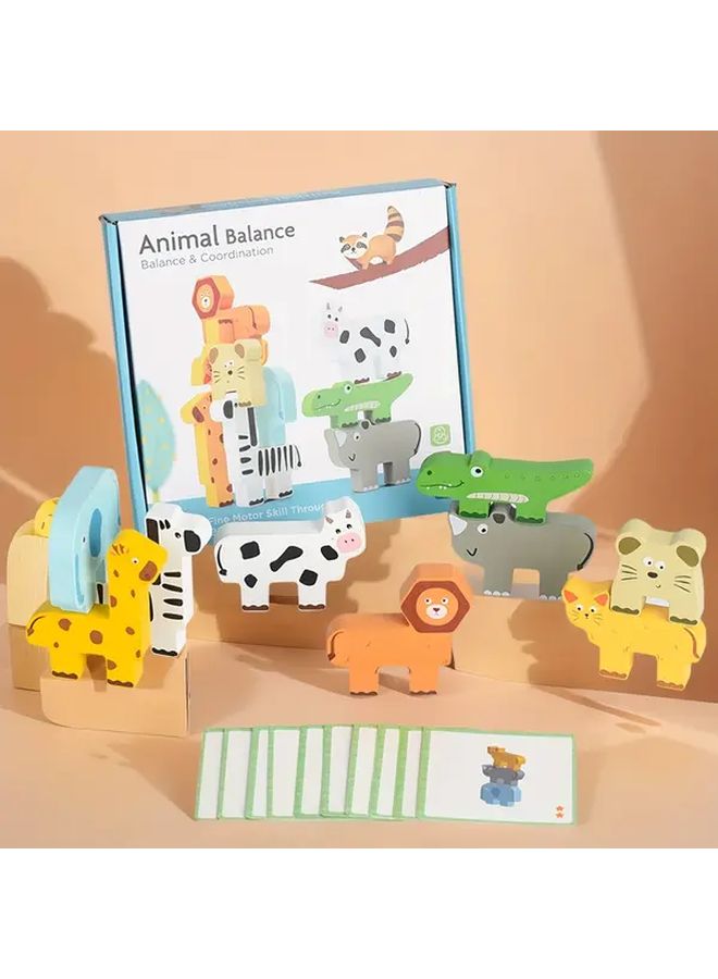 Animal Stacking Blocks Wooden Balance Building Game With Challenge Cards For Kids - Image 2