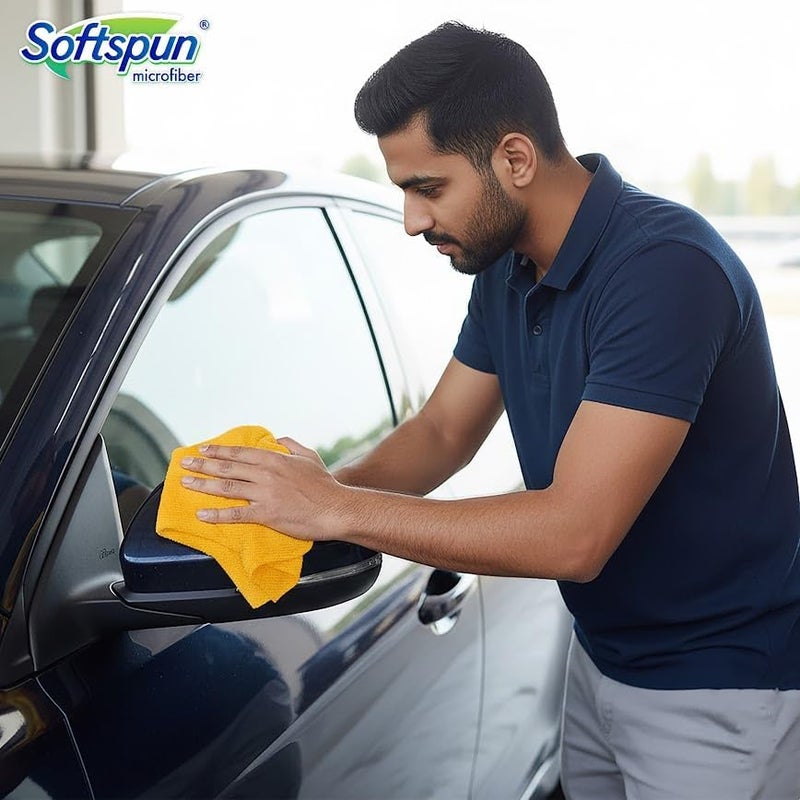 SOFTSPUN Microfiber Cloth - 4 pcs - 40x40 cms 340 GSM Orange Thick Lint & StreakFree Multipurpose Cloths Automotive Microfibre Towels for Car Bike Cleaning Polishing Washing & Detailing…… - Image 5