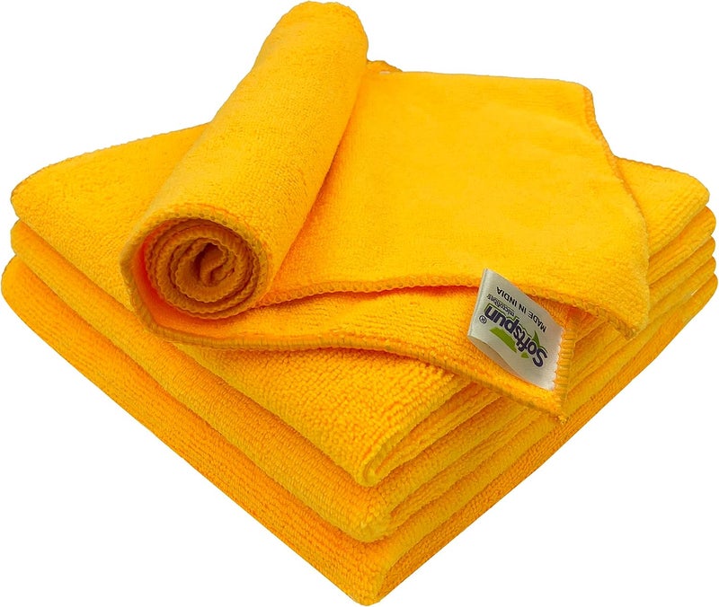SOFTSPUN Microfiber Cloth - 4 pcs - 40x40 cms 340 GSM Orange Thick Lint & StreakFree Multipurpose Cloths Automotive Microfibre Towels for Car Bike Cleaning Polishing Washing & Detailing…… - Image 1
