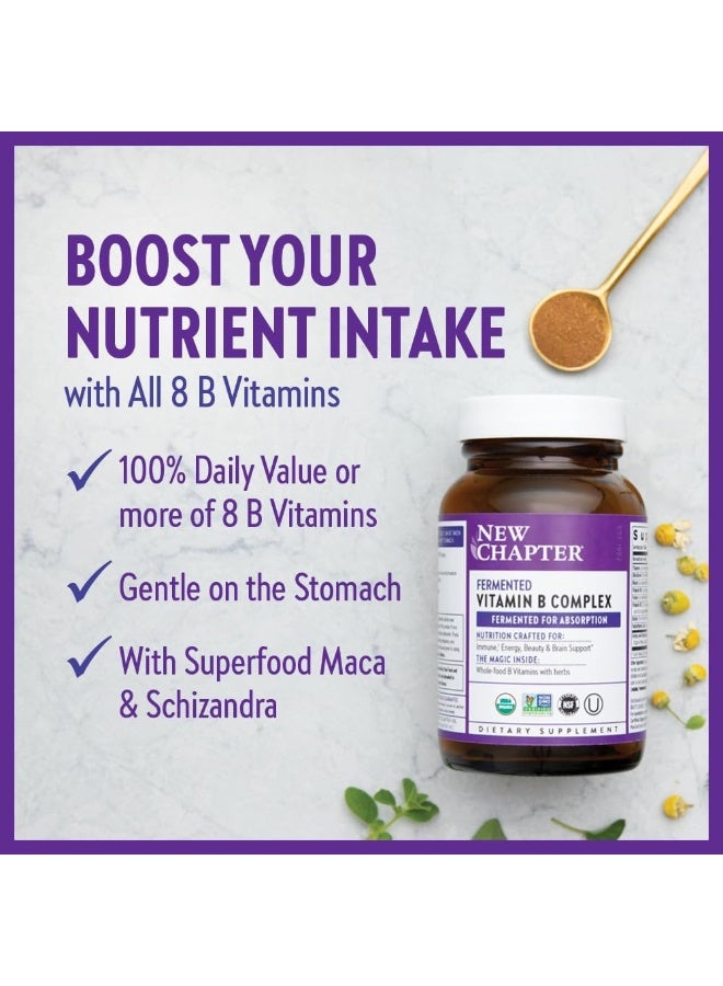 New Chapter Vitamin B Complex, Fermented Vitamin B Complex, Organic, One Daily With Whole-Food Herbs + Adaptogenic Maca For Natural Energy + Beauty, 100% Vegan, Gluten-Free - 90 Count - Image 4