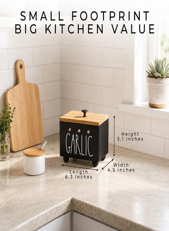CHONIC Garlic Keeper, Farmhouse Garlic Holder for Counter, Rustic Garlic Container, Wood Garlic Storage Box, Garlic Organizer Bin, Garlic Saver for Kitchen Countertop(Black) - Image 5