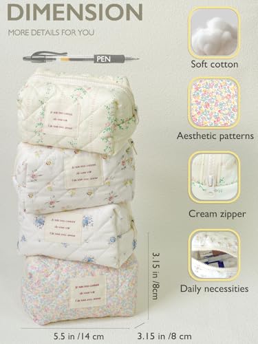 Sminra Floral Makeup Bag Cotton Quilted Small Cosmetic Bag Organizer Cute Garden Aesthetic Coquette Portable Zipper Pouch Toiletry Purse Bag for Women Girls Travel accessories Yellow Pink FlowersS - Image 3