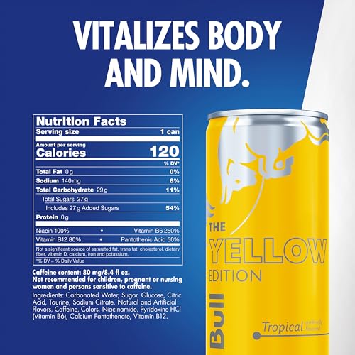 Red Bull Yellow Edition Tropical Energy Drink, 8.4 Fl Oz, 24 Cans (6 Packs of 4) - Image 3