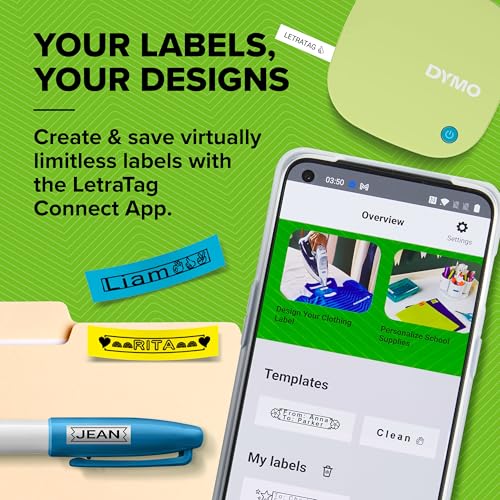DYMO LetraTag 200B Bluetooth Label Maker | Compact Label Printer | Connects Through Bluetooth Wireless Technology to iOS and Android | Includes 1 White Paper Label Tape | Pistachio Yellow - Image 3
