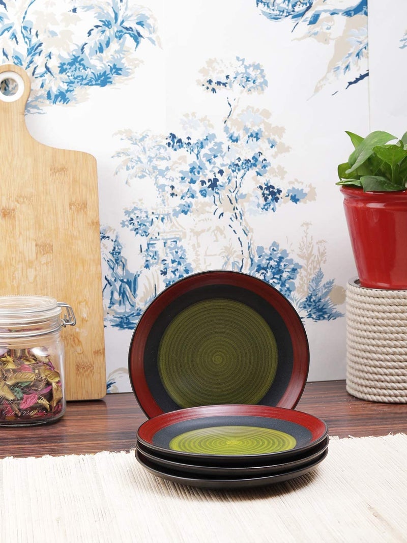 Caffeine Ceramic Handmade Stoneware Green Chandrakari Quarter Plate 7”(Set of 4 Dishwasher & Microwave Safe) - Image 2