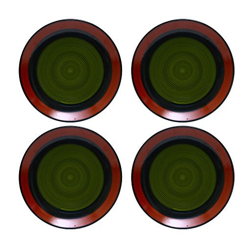 Caffeine Ceramic Handmade Stoneware Green Chandrakari Quarter Plate 7”(Set of 4 Dishwasher & Microwave Safe) - Image 3