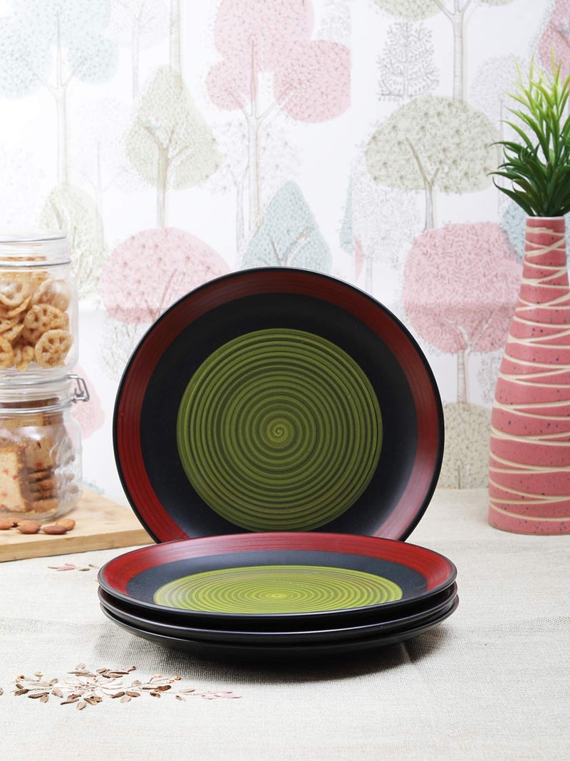 Caffeine Ceramic Handmade Stoneware Green Chandrakari Quarter Plate 7”(Set of 4 Dishwasher & Microwave Safe) - Image 1