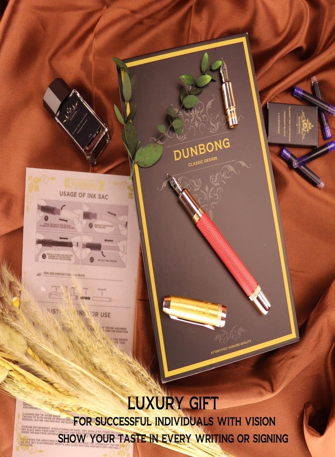 DUNBONG Luxury Fountain Pen, Aureate Gold Powder Finish, Gold Plating and Red Lacquer, Intricate Engraved Pattern, Gilded Medium Nib, Refillable Ink Converter, Luxury hard Gift Box(lion) - Image 3