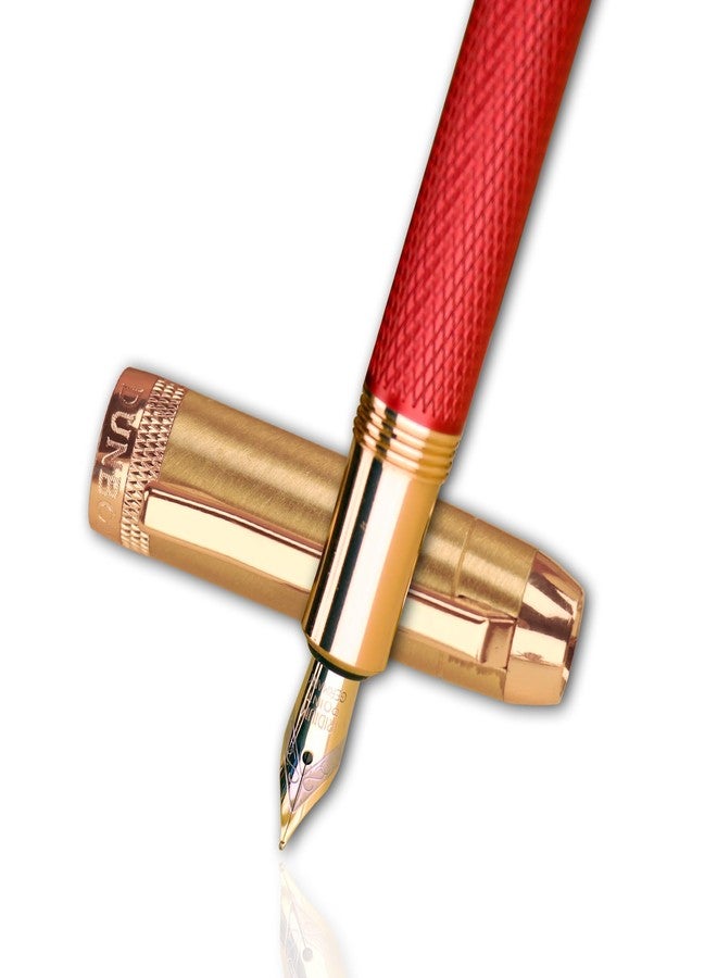 DUNBONG Luxury Fountain Pen, Aureate Gold Powder Finish, Gold Plating and Red Lacquer, Intricate Engraved Pattern, Gilded Medium Nib, Refillable Ink Converter, Luxury hard Gift Box(lion) - Image 1