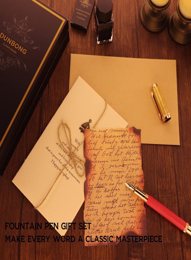 DUNBONG Luxury Fountain Pen, Aureate Gold Powder Finish, Gold Plating and Red Lacquer, Intricate Engraved Pattern, Gilded Medium Nib, Refillable Ink Converter, Luxury hard Gift Box(lion) - Image 2