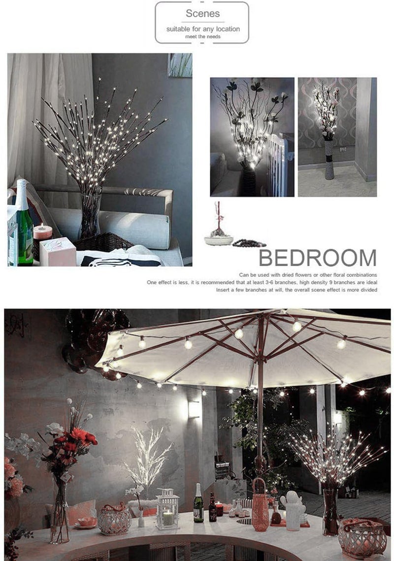 DK177 2 Pack Led Branch Light Battery Operated Lighted Branch Vase Filler Willow Tree Artificial Little Twig Power Brown 30 Inch 20 LED for Home Outdoor Indoor Romantic Decoration, White Light - Image 4