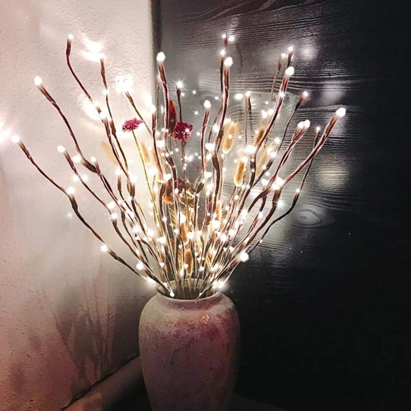 DK177 2 Pack Led Branch Light Battery Operated Lighted Branch Vase Filler Willow Tree Artificial Little Twig Power Brown 30 Inch 20 LED for Home Outdoor Indoor Romantic Decoration, White Light - Image 5
