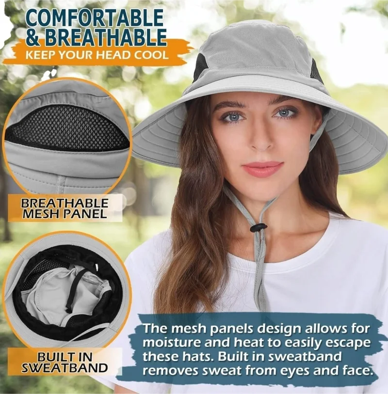 تيزجيلسين Unisex Wide Brim Mesh Foldable Beach Hat