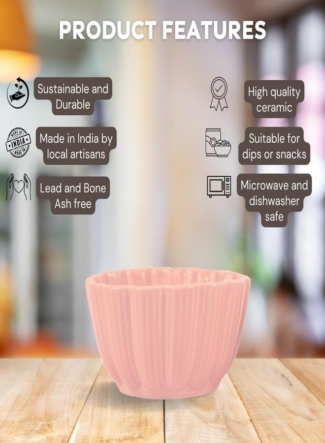 Green Route وعاء تقديم تشاتني من جرين روت بينك ديزي - 200 مل، مصنوع يدويًا من السيراميك، آمن للاستخدام في الميكروويف وغسالة الصحون، وعاء شوربة وحلوى الصويا، مثالي للمطبخ المنزلي، هدية رائعة (مجموعة من 4 قطع، 200 مل) - Image 3