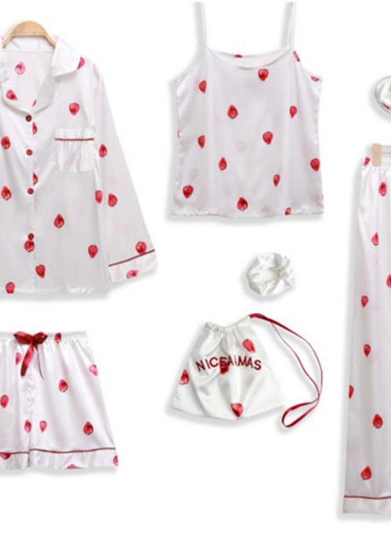 Generic - 7pcs pajamas set for women in all seasons imitation silk pajamas set - Image 1