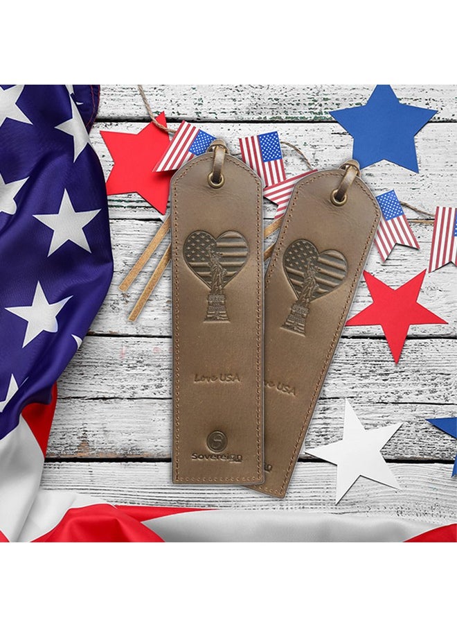 Sovereign-Gear Premium Leather Bookmark | Elegant Smart Bookmark for Men and Women | 2 Perfect Leather Bookmarks with USA Flag Heart for Readers, Writers, and Book Lovers (7x2) Leather Gift | Sovereign-Gear  - Image 3