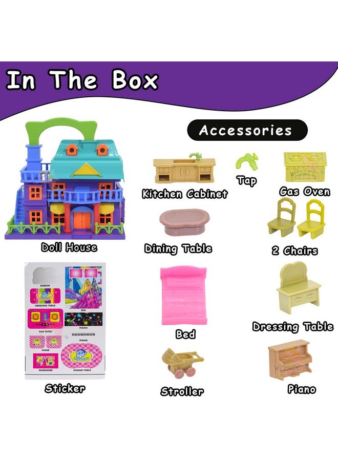 WISHKEY Plastic Doll House for Kids, Role Play Set Dolls House for Girls, Doll House Set with Accessories, Toy House for Girls, Made in India, Purple 3+ Years, (Pack of 1) - Image 4