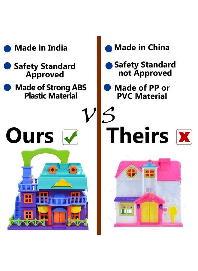 WISHKEY Plastic Doll House for Kids, Role Play Set Dolls House for Girls, Doll House Set with Accessories, Toy House for Girls, Made in India, Purple 3+ Years, (Pack of 1) - Image 3