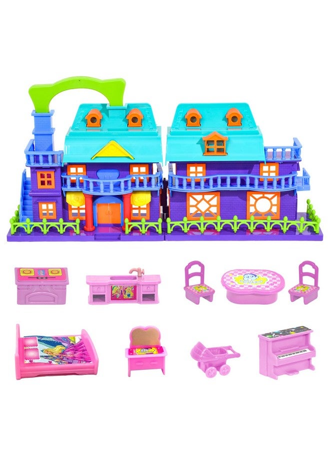 WISHKEY Plastic Doll House for Kids, Role Play Set Dolls House for Girls, Doll House Set with Accessories, Toy House for Girls, Made in India, Purple 3+ Years, (Pack of 1) - Image 1