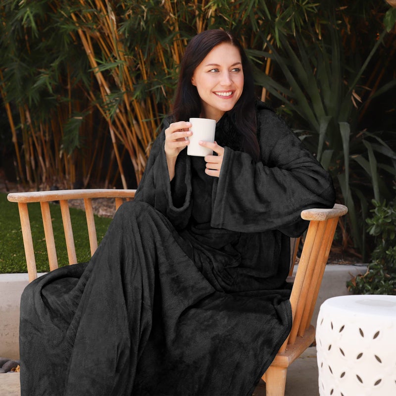Catalonia Wearable Blanket with Sleeves and Pocket  Cozy Soft Fleece Mink Micro Plush Wrap Throws Blanket Robe for Women and Men - Image 3