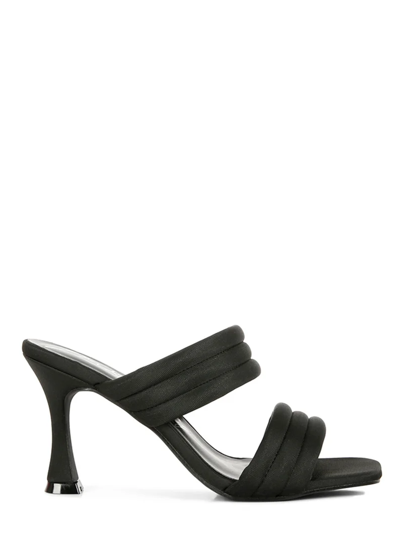 London Rag Black Quilted Straps Spool Heeled Sandals