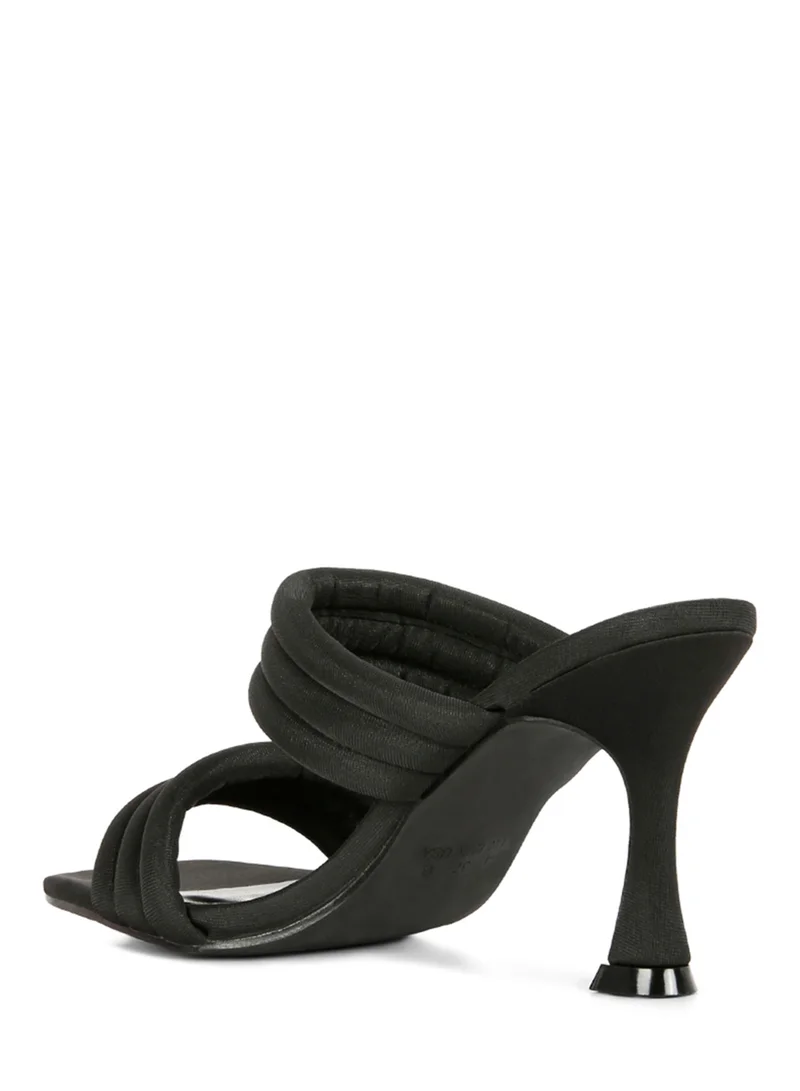 London Rag Black Quilted Straps Spool Heeled Sandals