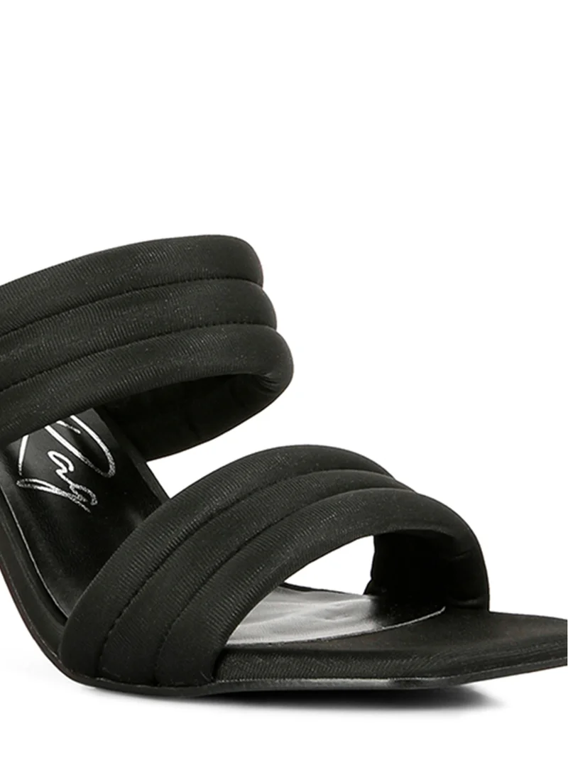 London Rag Black Quilted Straps Spool Heeled Sandals