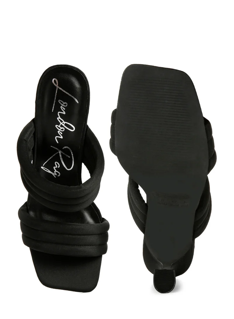 London Rag Black Quilted Straps Spool Heeled Sandals