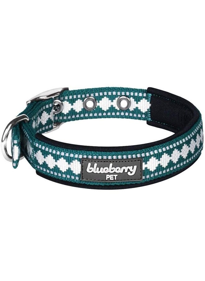 Blueberry Pet Blueberry Pet Soft & Safe 3M Reflective Jacquard Neoprene Padded Adjustable Dog Collar with Metal Buckle - Teal Blue, Neck 17-20.5", for Large Breed  - Image 1