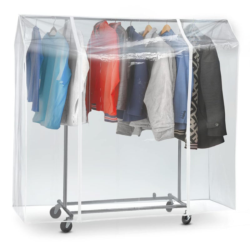 Tatkraft Protector Transparent Clothes Rail Cover Protection from UV Rays Dust Dirt Odors Rain Clear PVC Cover with 2 Zippers 4ft L120 cm