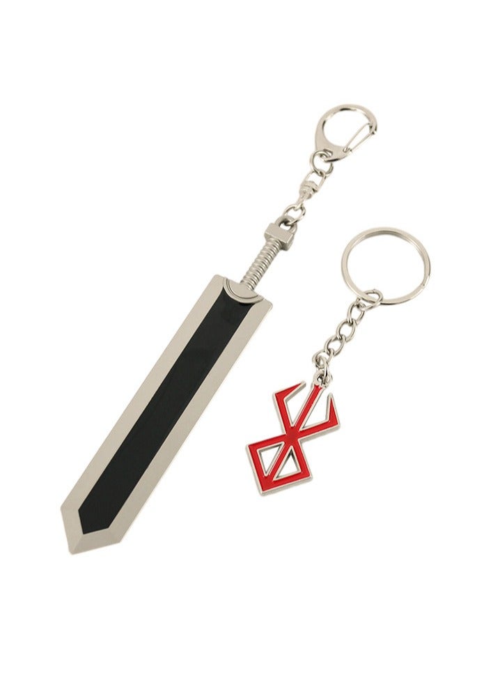 2 PCS Berserk Legend Metal Keychain Mini Dragon Slayer Sword Overlord Egg Behelet Weapon Model Keychain Pendant - Image 1