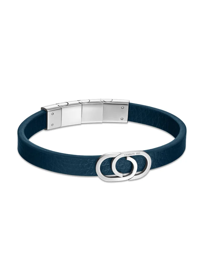 CERRUTI 1881 Bruno Stainless Steel Navy Leather Bracelet for Men