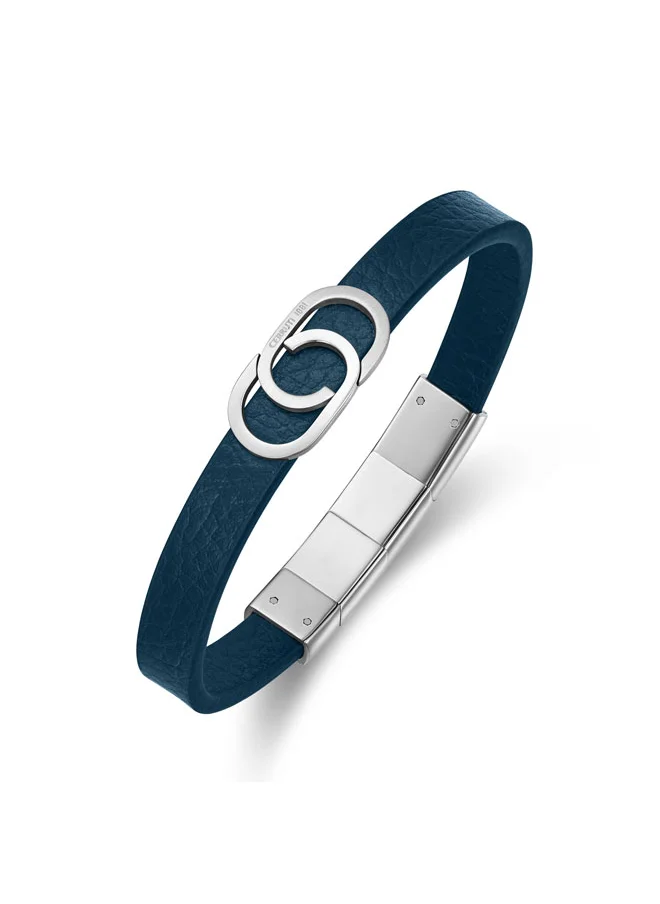 CERRUTI 1881 Bruno Stainless Steel Navy Leather Bracelet for Men