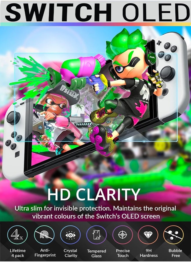 Yesido - 4Pcs Tempered Glass Screen Protector Compatible with Nintendo switch OLED 2023 - Transparent HD Clear Anti-Scratch Screen Protector Skin Set for Nintendo Switch 0.7inch - Image 1