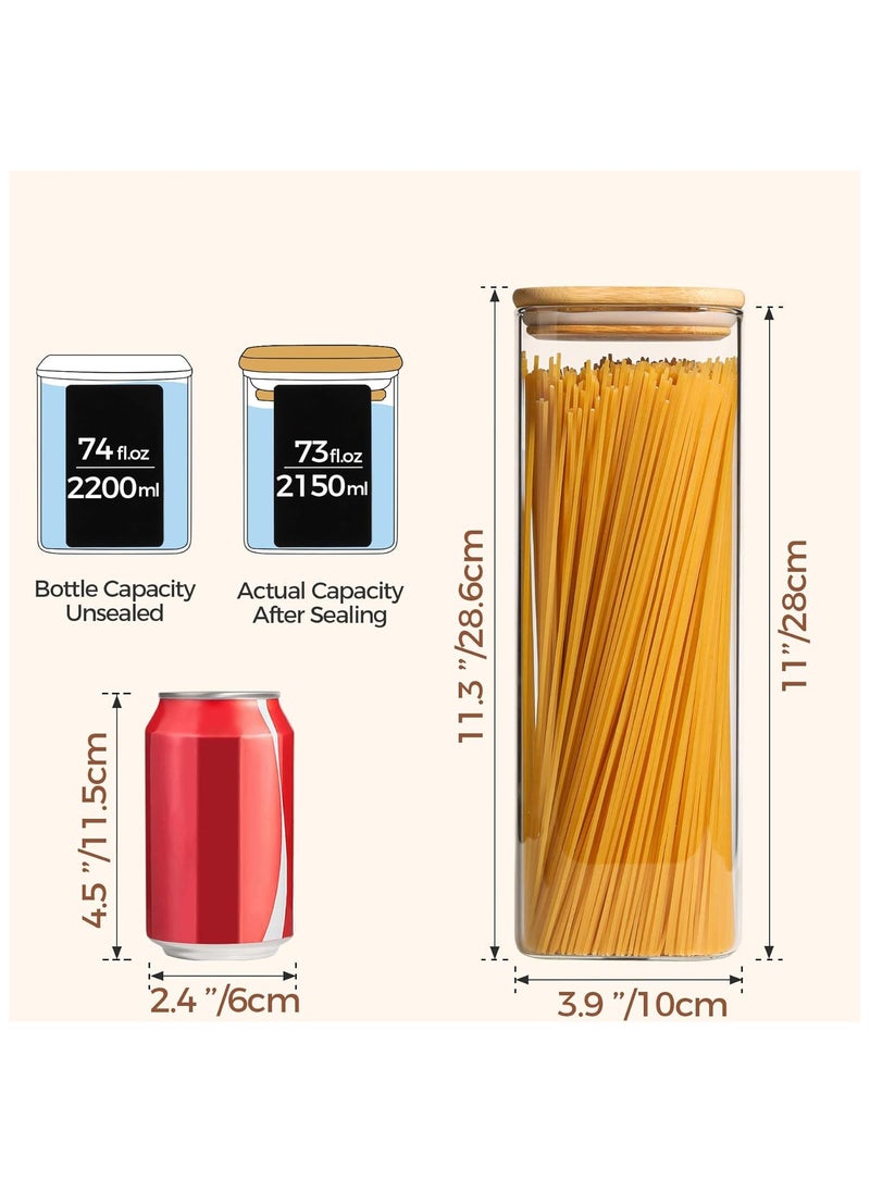 ZIMNEST - 2-Piece Set of Square Glass Storage Jars with Wooden Lids, 2150ML/73OZ Airtight Food Containers, Preservation Jars & Storage Boxes for Pasta, Flour, Grains, Spices, Tea, Coffee Beans, & Other Kitchen Staples - Perfect for Long-Term Food Preservation & Organization - Image 1