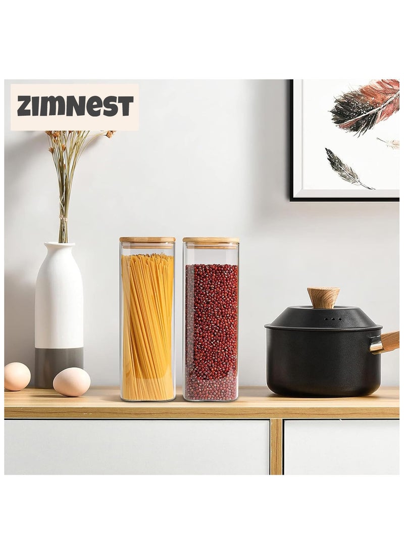ZIMNEST - 2-Piece Set of Square Glass Storage Jars with Wooden Lids, 2150ML/73OZ Airtight Food Containers, Preservation Jars & Storage Boxes for Pasta, Flour, Grains, Spices, Tea, Coffee Beans, & Other Kitchen Staples - Perfect for Long-Term Food Preservation & Organization - Image 1