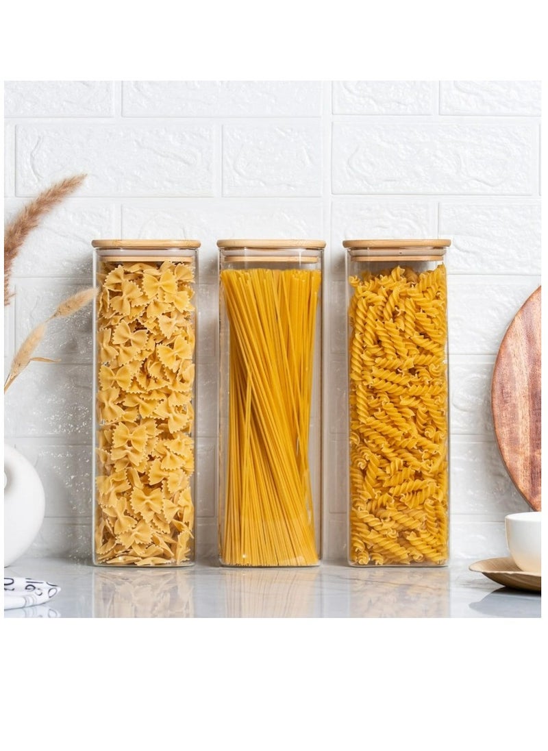 ZIMNEST - 2-Piece Set of Square Glass Storage Jars with Wooden Lids, 2150ML/73OZ Airtight Food Containers, Preservation Jars & Storage Boxes for Pasta, Flour, Grains, Spices, Tea, Coffee Beans, & Other Kitchen Staples - Perfect for Long-Term Food Preservation & Organization - Image 1