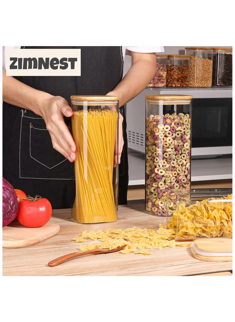ZIMNEST - 2-Piece Set of Square Glass Storage Jars with Wooden Lids, 2150ML/73OZ Airtight Food Containers, Preservation Jars & Storage Boxes for Pasta, Flour, Grains, Spices, Tea, Coffee Beans, & Other Kitchen Staples - Perfect for Long-Term Food Preservation & Organization - Image 1