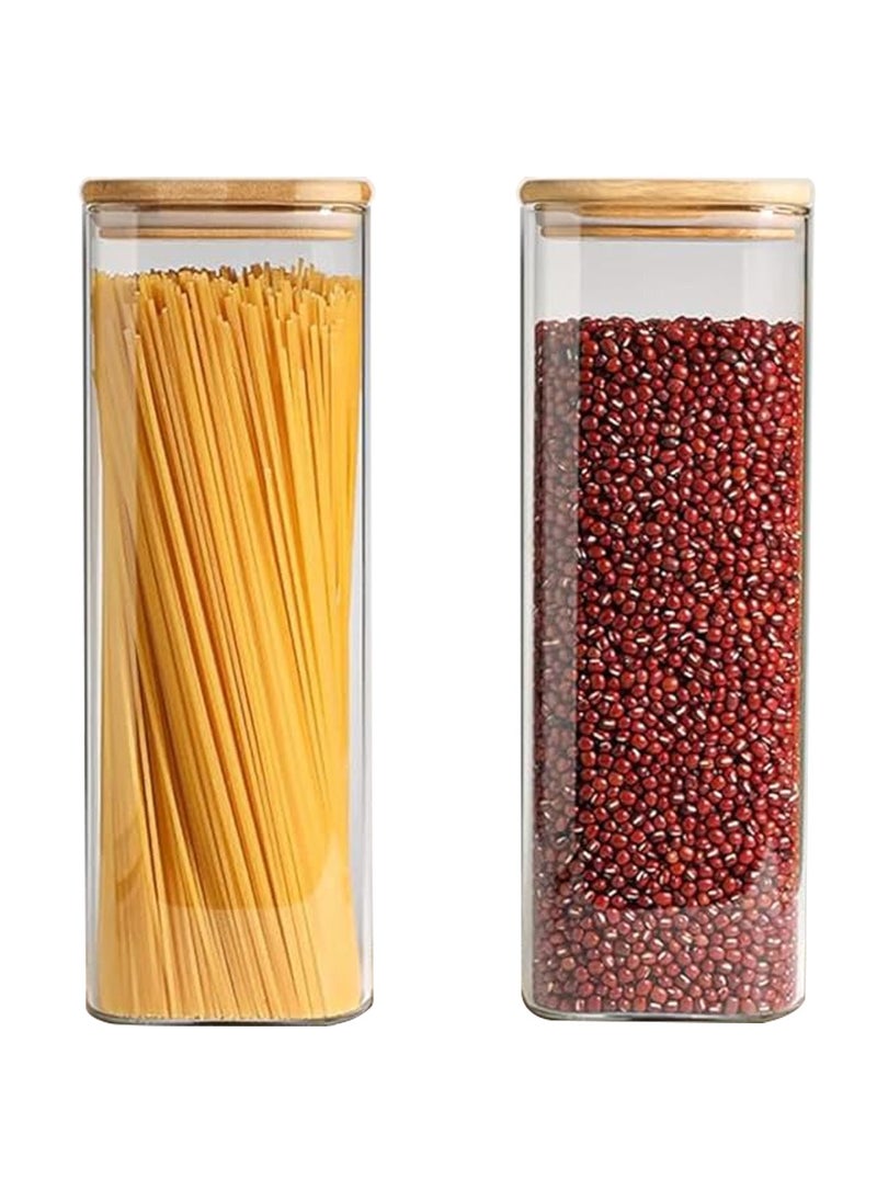 ZIMNEST - 2-Piece Set of Square Glass Storage Jars with Wooden Lids, 2150ML/73OZ Airtight Food Containers, Preservation Jars & Storage Boxes for Pasta, Flour, Grains, Spices, Tea, Coffee Beans, & Other Kitchen Staples - Perfect for Long-Term Food Preservation & Organization - Image 1