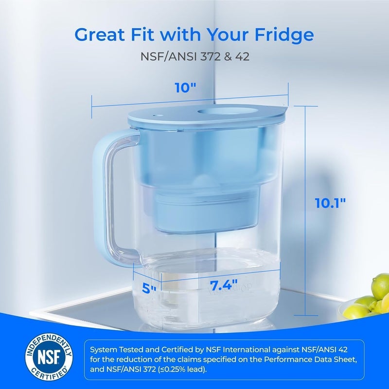 Waterdrop Water Filter Pitcher with 3 Filters, 200-Gallon Long-Life, 10-Cup Large Water Filter Pitcher, Improved Coffee & Tea Taste, NSF Certified, 5X Times Lifetime, Reduces PFOA/PFOS, Chlorine, Blue - Image 4