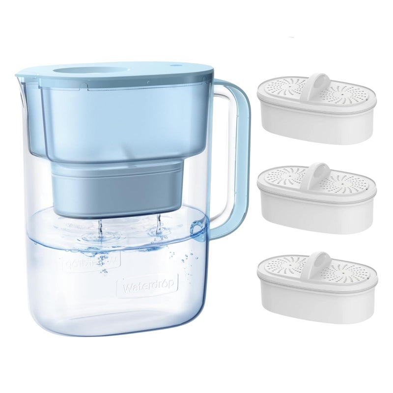 Waterdrop Water Filter Pitcher with 3 Filters, 200-Gallon Long-Life, 10-Cup Large Water Filter Pitcher, Improved Coffee & Tea Taste, NSF Certified, 5X Times Lifetime, Reduces PFOA/PFOS, Chlorine, Blue - Image 1