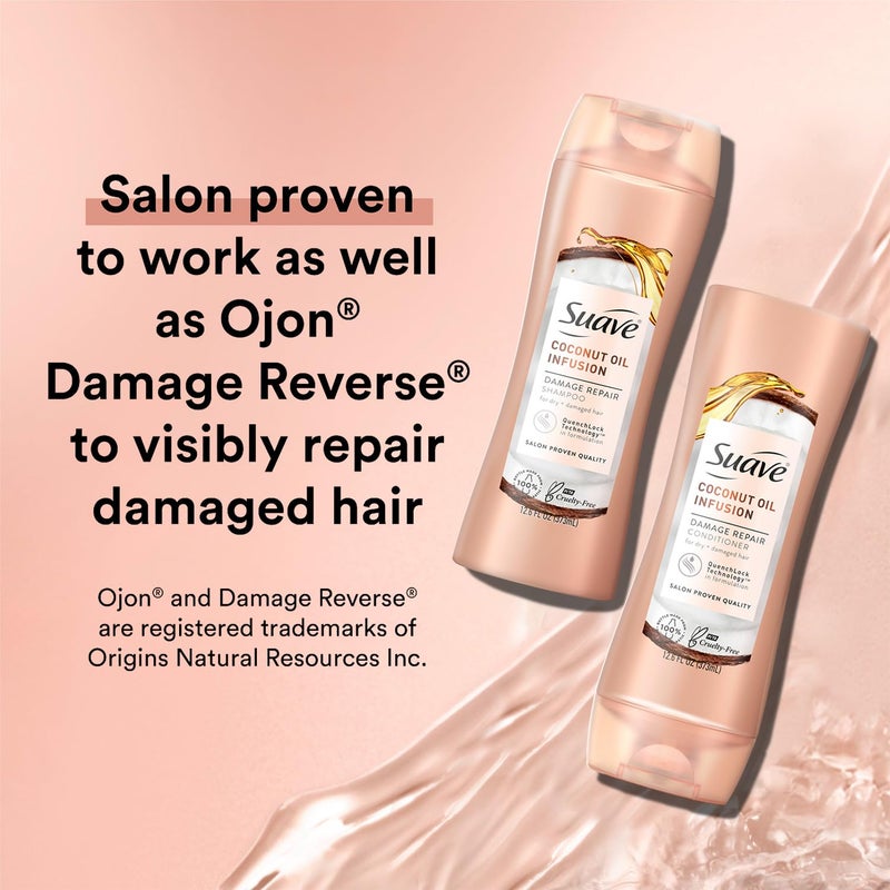 Suave Coconut Oil Infusion Shampoo and Conditioner Set, Damage Control Hydrating Shampoo & Conditioner for Damaged Dry Hair, 12.6 Oz Ea (2 Piece Set) - Image 2