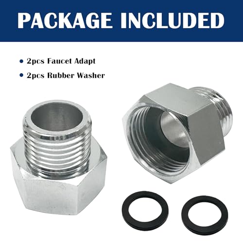 ZLYY 2Pcs Brass Faucet Adapter, 7/8" Female to G 1/2" Male Reducer, Compression Fitting for Kitchen Bathroom Faucet, Pipe Connector with Rubber Washer (Silver) - Image 5