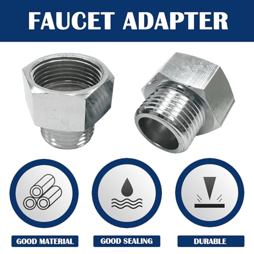 ZLYY 2Pcs Brass Faucet Adapter, 7/8" Female to G 1/2" Male Reducer, Compression Fitting for Kitchen Bathroom Faucet, Pipe Connector with Rubber Washer (Silver) - Image 3