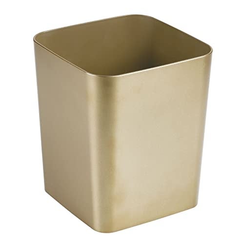 mDesign Square ShatterResistant Plastic Small Trash Can Wastebasket Garbage Container Bin for Bathrooms Powder Rooms Kitchens Home Offices Soft Brass Finish - Image 1