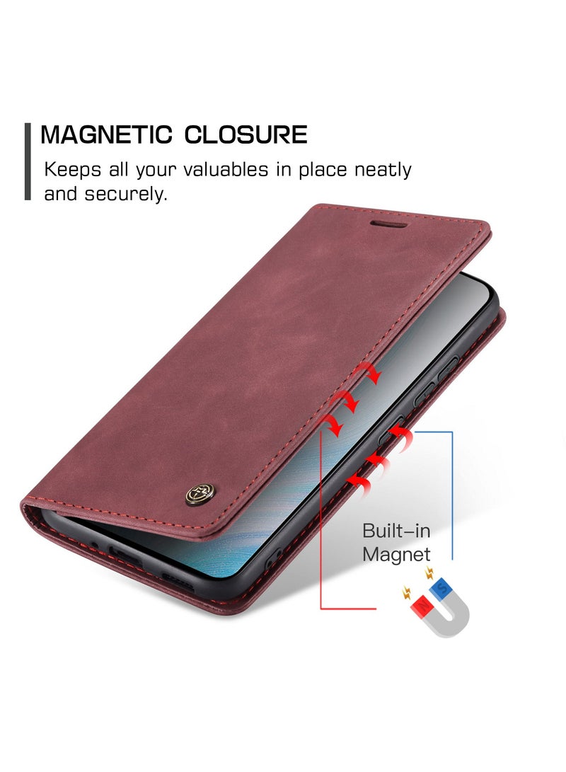 CaseMe Phone Case Luxury PU Leather Design 013 Flip Cover Card Slot Holder Cover For Honor 50(WineRed) - Image 3