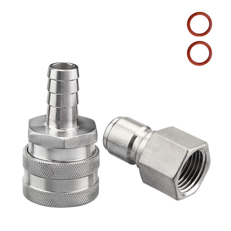 Ferroday Stainless Steel Quick Disconnect Set 1/2 NPT Female Disconnect 1/2" Barb Brewing Quick Disconnect For Wort Pumps for Wort Chiller Connectors for Ball Valve Hose Fitting & O-rings - Image 1