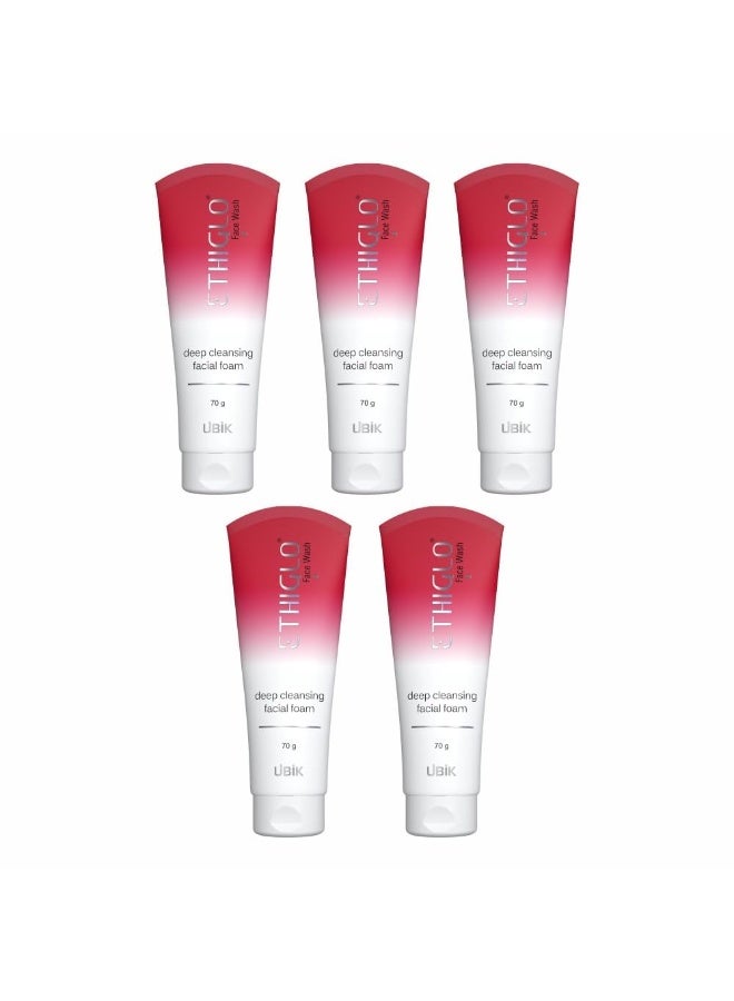 إيثيجلو غسول الوجه الرغوي إيثيغلو للتنظيف العميق لبشرة صحية وناعمة وملساء | يزيل الأوساخ والشوائب والزيوت الزائدة | مناسب للبشرة العادية إلى الدهنية والمعرضة لحب الشباب | عبوة من 5 قطع (70 غرام) - Image 1
